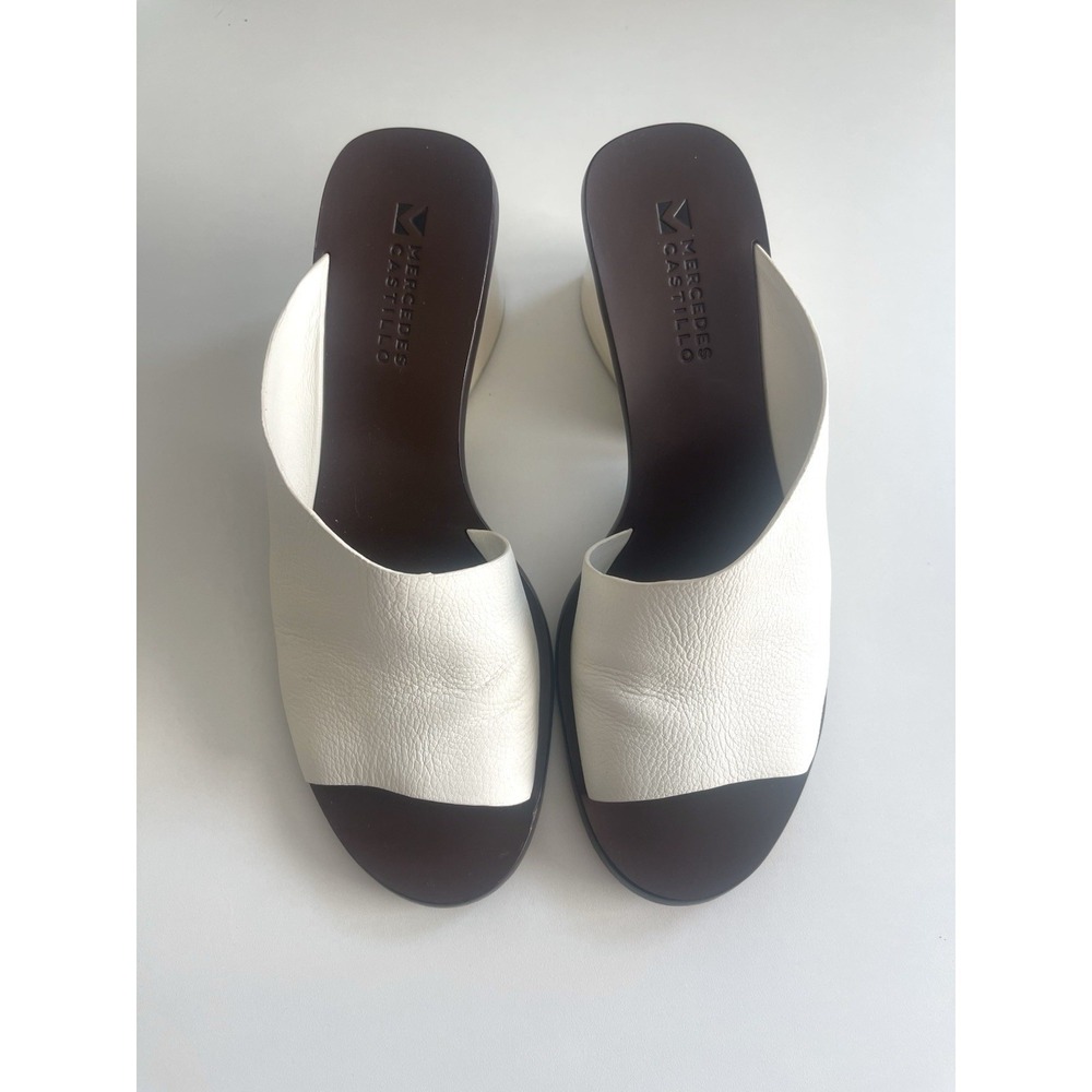 Mercedes Castillo Leather Izar Sandal Block Heel Minimalist Resort Wear 7.5